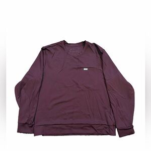 FIGS Burgundy Destin Crew Neck Scrub Top XL Long Sleeve Stretch